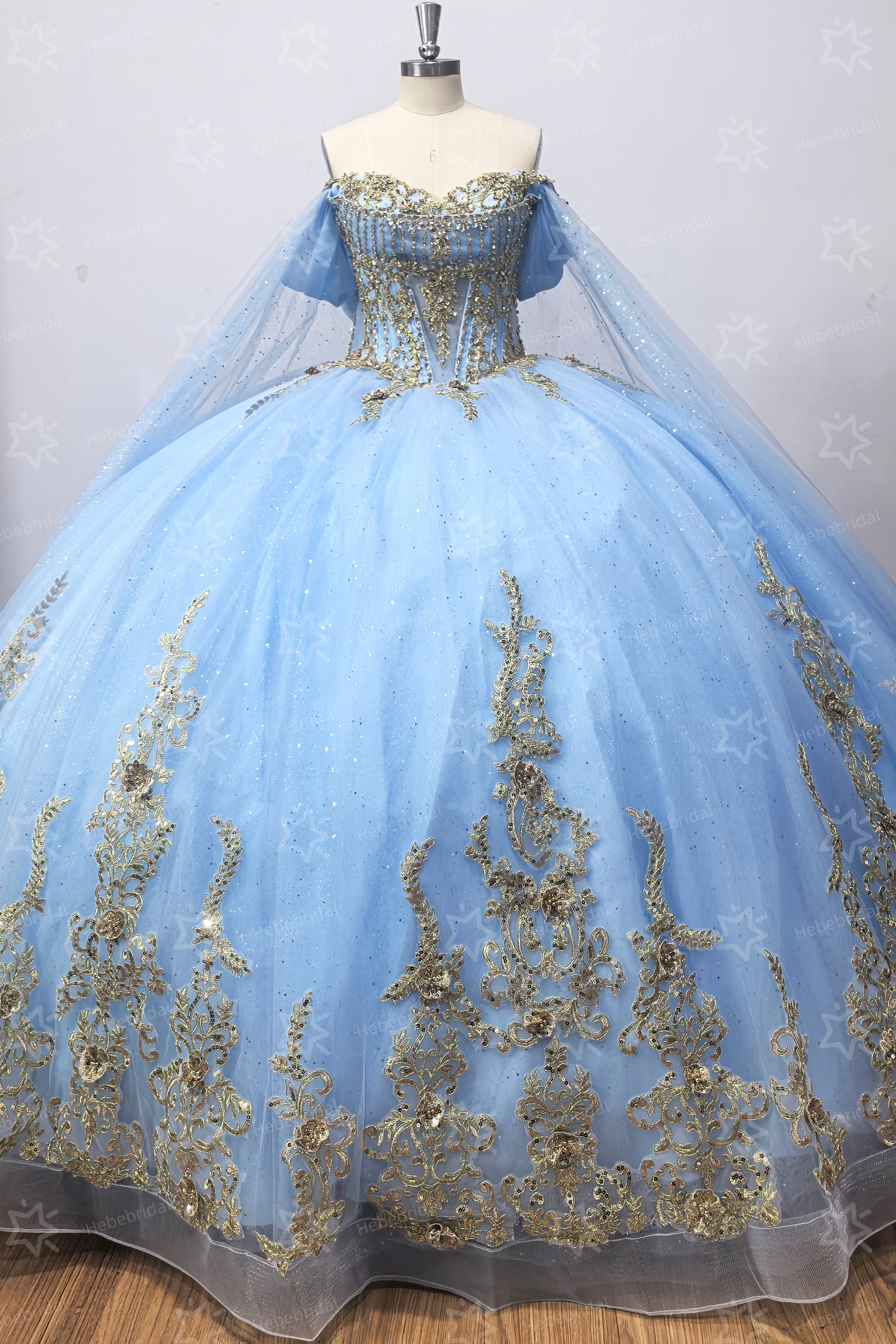 Off Shoulder Glittery Blue Quinceanera Dresses Tulle Appliqued Birthda