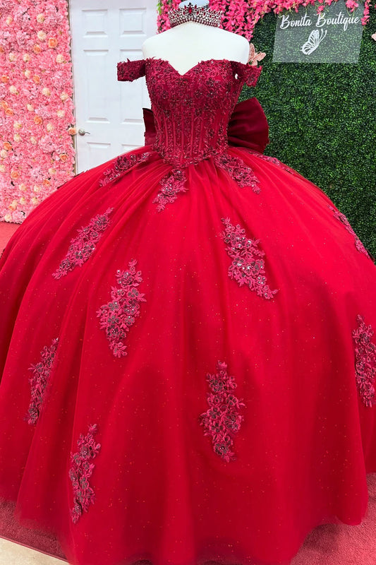 Off Shoulder Princess Tulle Lace Appliqued Corset Quinceanera Dresses for Sweet 16 HE955