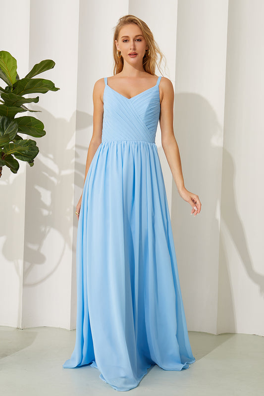 A Line Chiffon V Neck Plus Size Bridesmaid Dresses Long for Women HE707