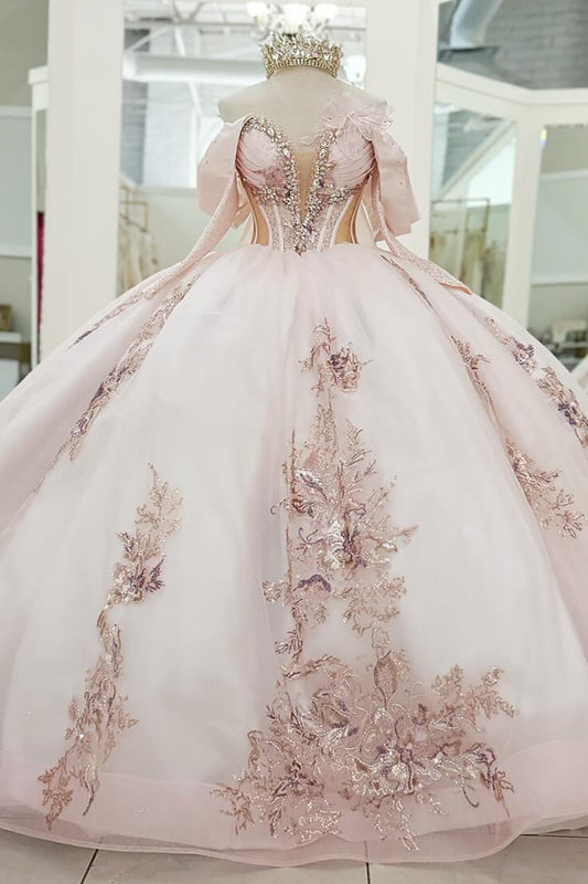 Ballkleid Tüll Appliqued Off Shoulder Quinceanera Kleider für Sweet 16 HE825