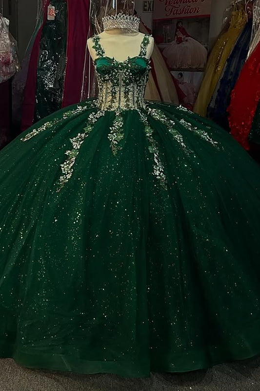 Off Shoulder Glittery Tulle Corset Lace Appliqued Sweet 16 Quinceanera Dresses HE882