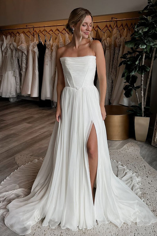 Chiffon A Line Sweetheart Corset Plus Size Bridal Wedding Dresses with Split HE804