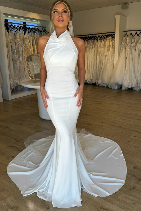 Mermaid Satin Wedding Dresses for Bride Simple Beach Bridal Wedding Gowns HE1114