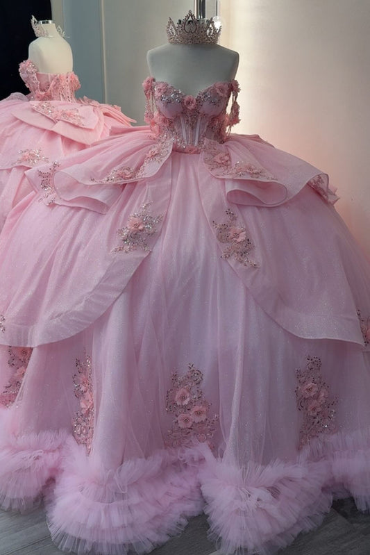 Luxury Tulle Lace Ruffle Beaded Princess Quinceanera Dresses for Sweet 16 HE930