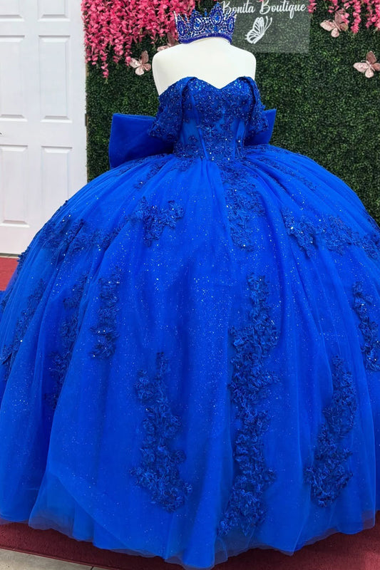 Ball Gown Tulle Lace Appliqued Quinceanera Dresses Off Shoulder Royal Party Gowns HE949