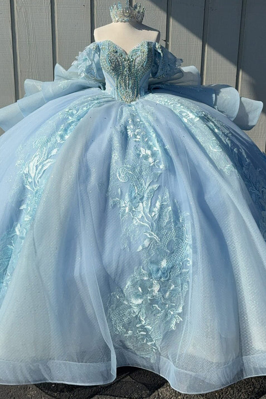 Princess Ball Gown Tulle Lace Appliqued Quinceanera Dresses for Sweet 16 Party HE937