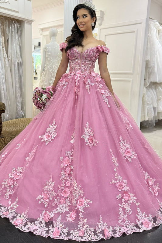 Off Shoulder Tulle Appliqued Gorgeous Sweet 16 Quinceanera Dresses for Birthday Party HE1047