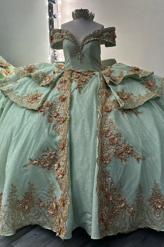 Ball Gown Luxury Glittery Tulle Lace Crystal Quinceanera Dresses with Ruffles HE938