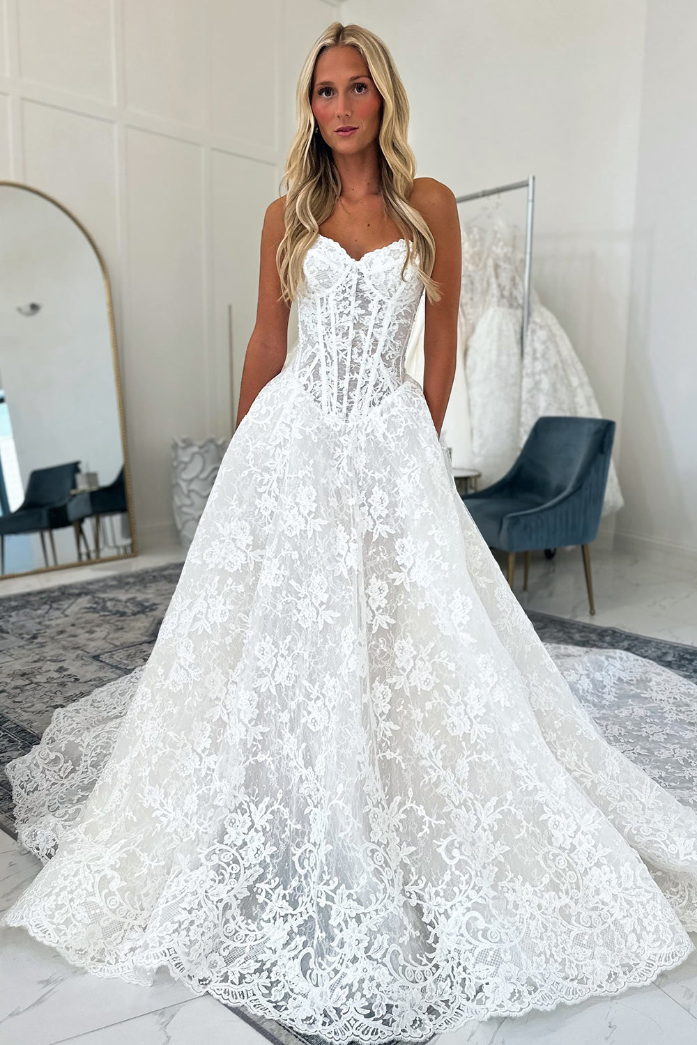 A Line Sweetheart Lace Plus Size Bohemian Wedding Dresses for Bride HE827