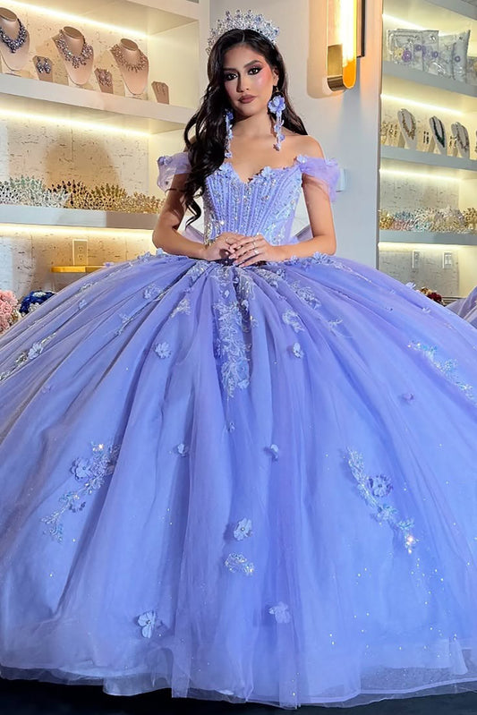 Gorgeous Ball Gown Tulle Lace Beaded Sweet 16 Lavender Quinceanera Dresses HE894