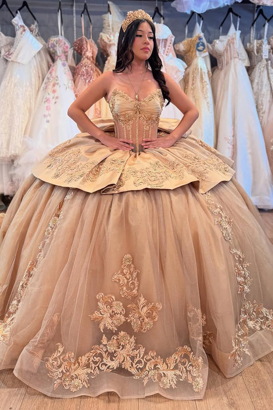 Ball Gown Princess Sweetheart Tulle Appliqued Sweet 16 Quinceanera Dresses HE772