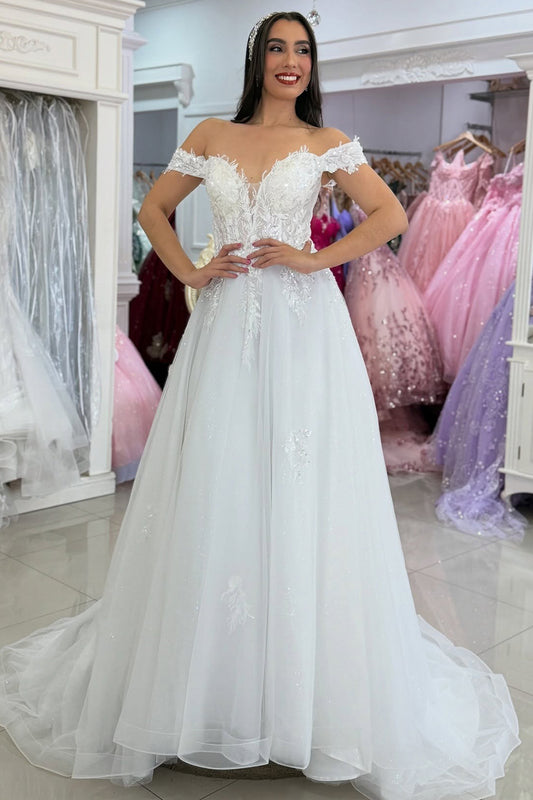 Women's Chiffon Lace Beaded A Line Plus Size Boho Wedding Dresses for Bride HE991