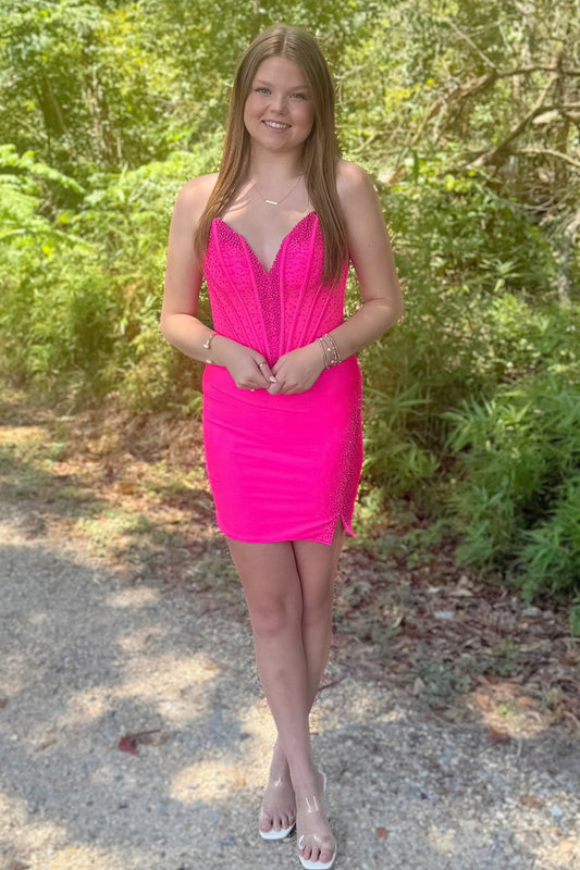 Strapless Satin Beaded Corset Homecoming Dresses Short Cocktail Party Gowns HE922