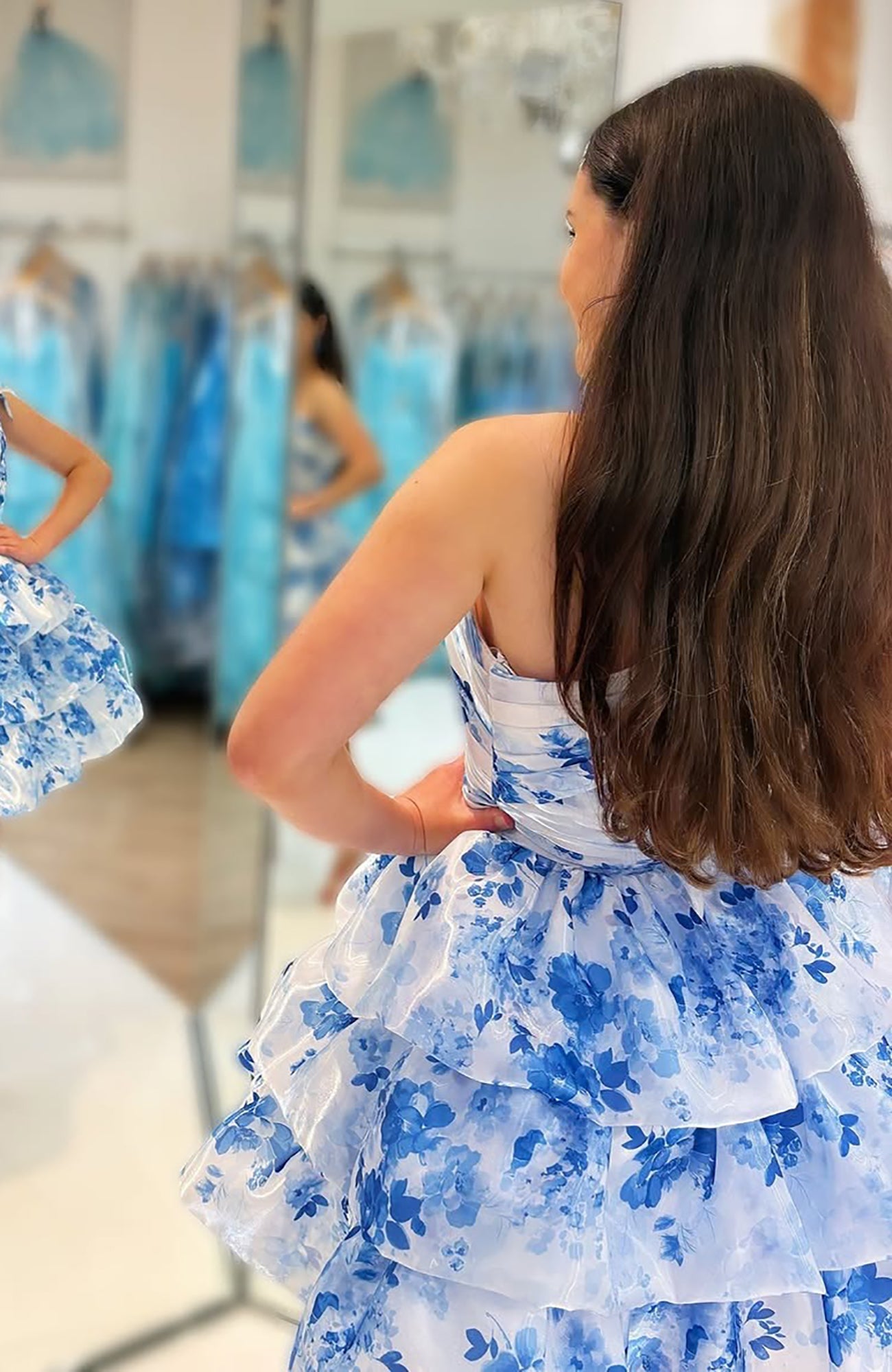 A Line One Shoulder Chiffon Floral Print Homecoming Dresses with Ruffles HE642