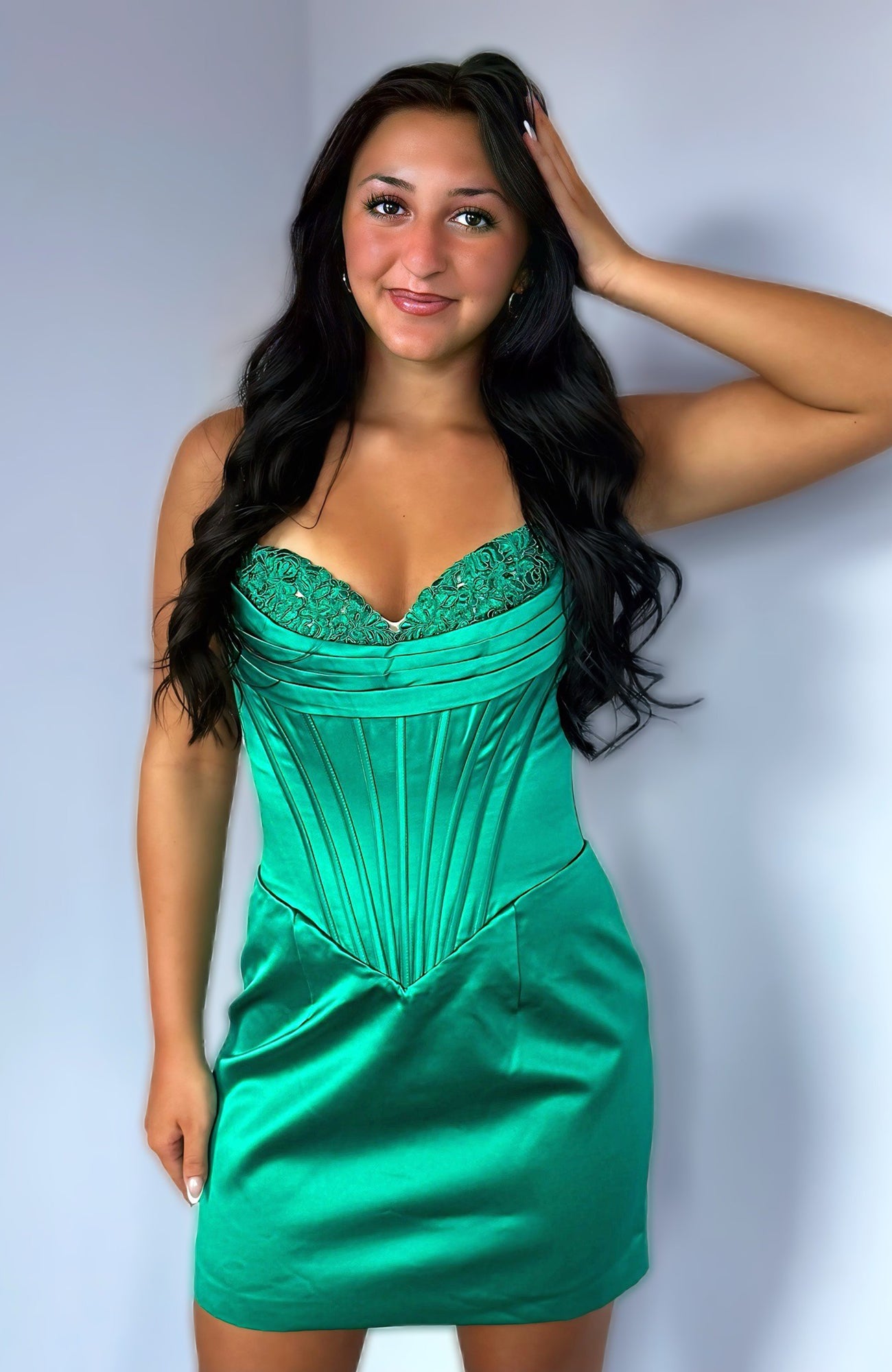 Sweetheart Satin Corset Lace Appliqued Homecoming Dresses for Juniors HE833