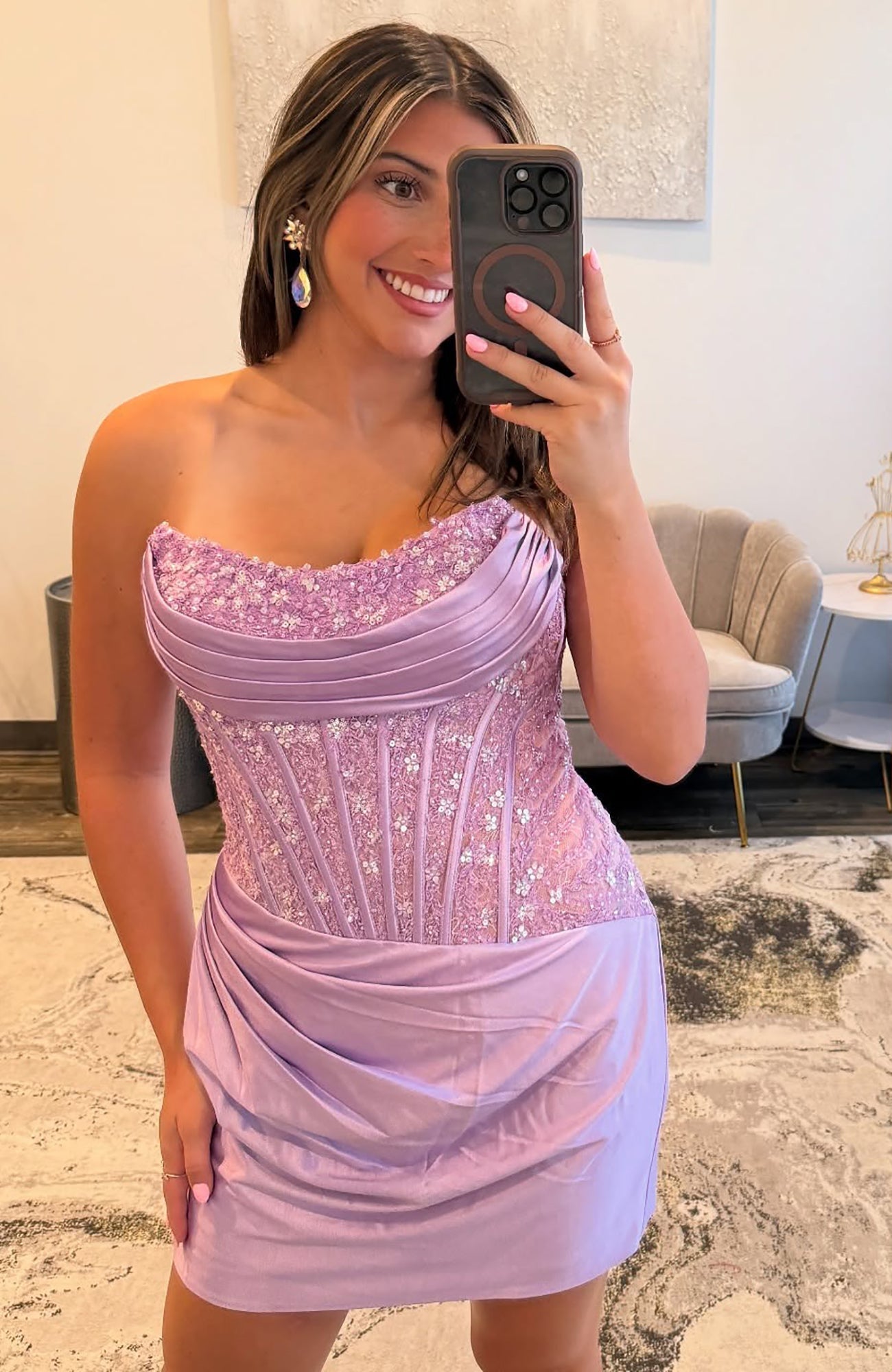 Sweetheart Satin Lace Beaded Corset Homecoming Dresses for Juniors HE738