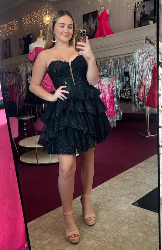 Sweetheart A Line Tulle Ruffles Homecoming Dresses Knee Length Party Gowns HE472