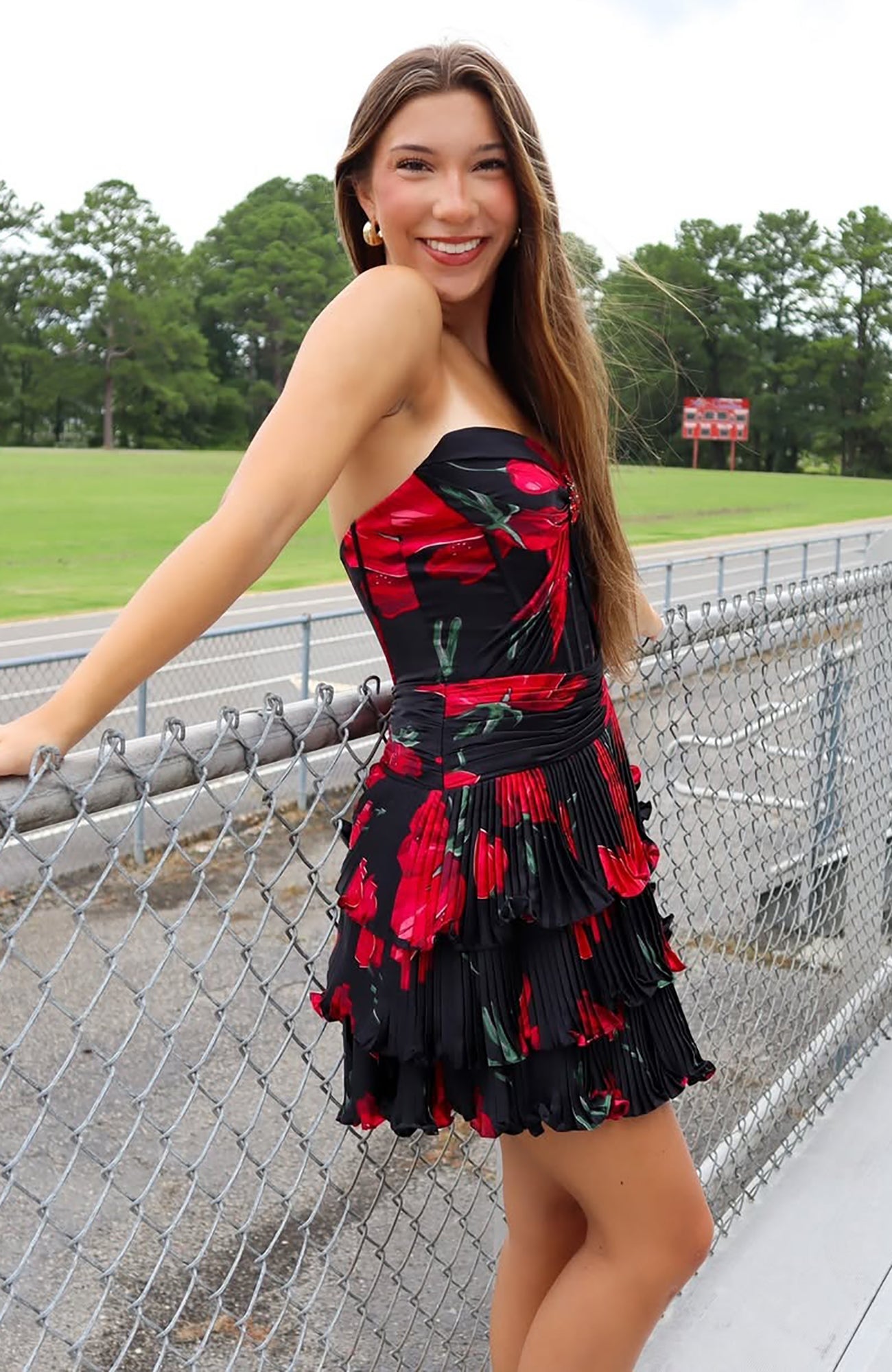 Sweetheart Chiffon Ruffles A Line Floral Homecoming Dresses for Juniors HE742