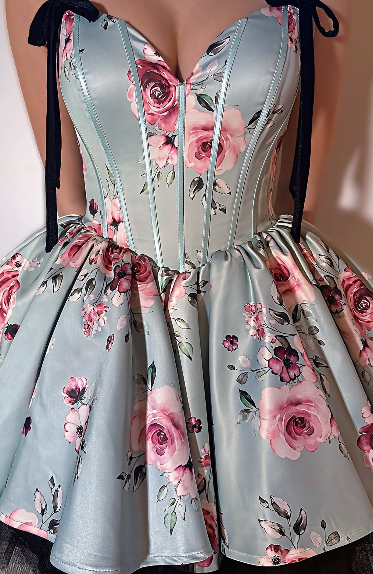 Vestidos de fiesta con escote corazón y corsé en línea A, con estampado floral, HE634
