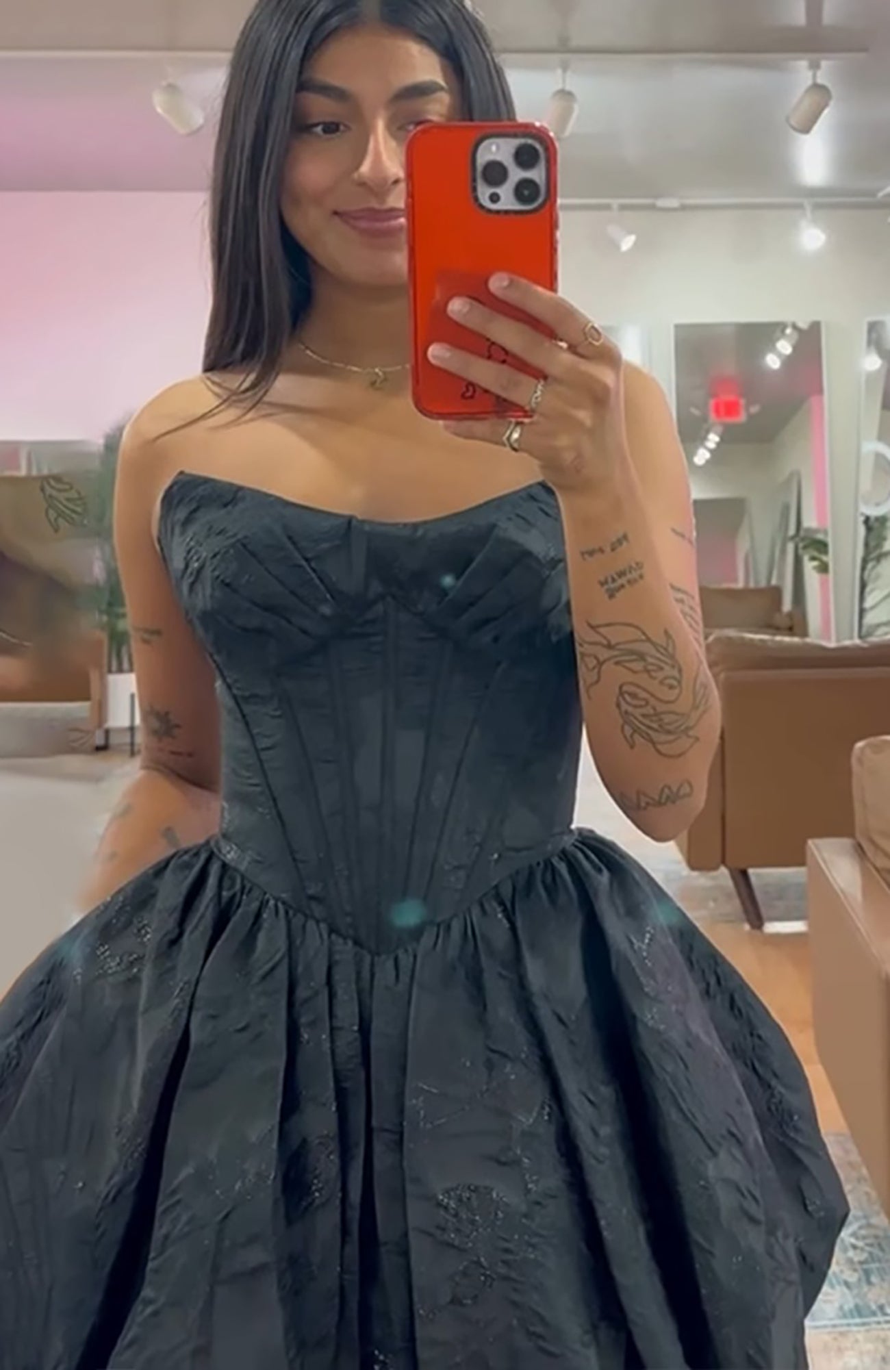 Black Floral A Line Strapless Short Corset Homecoming Dresses for Juniors HE729