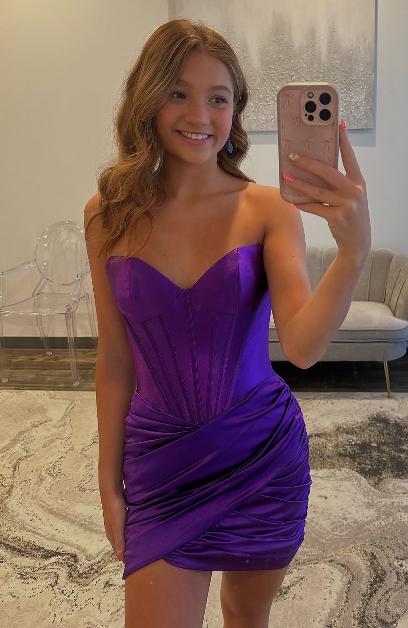 Vestidos de fiesta sin tirantes con corsé de corazón metálico para jóvenes HE599