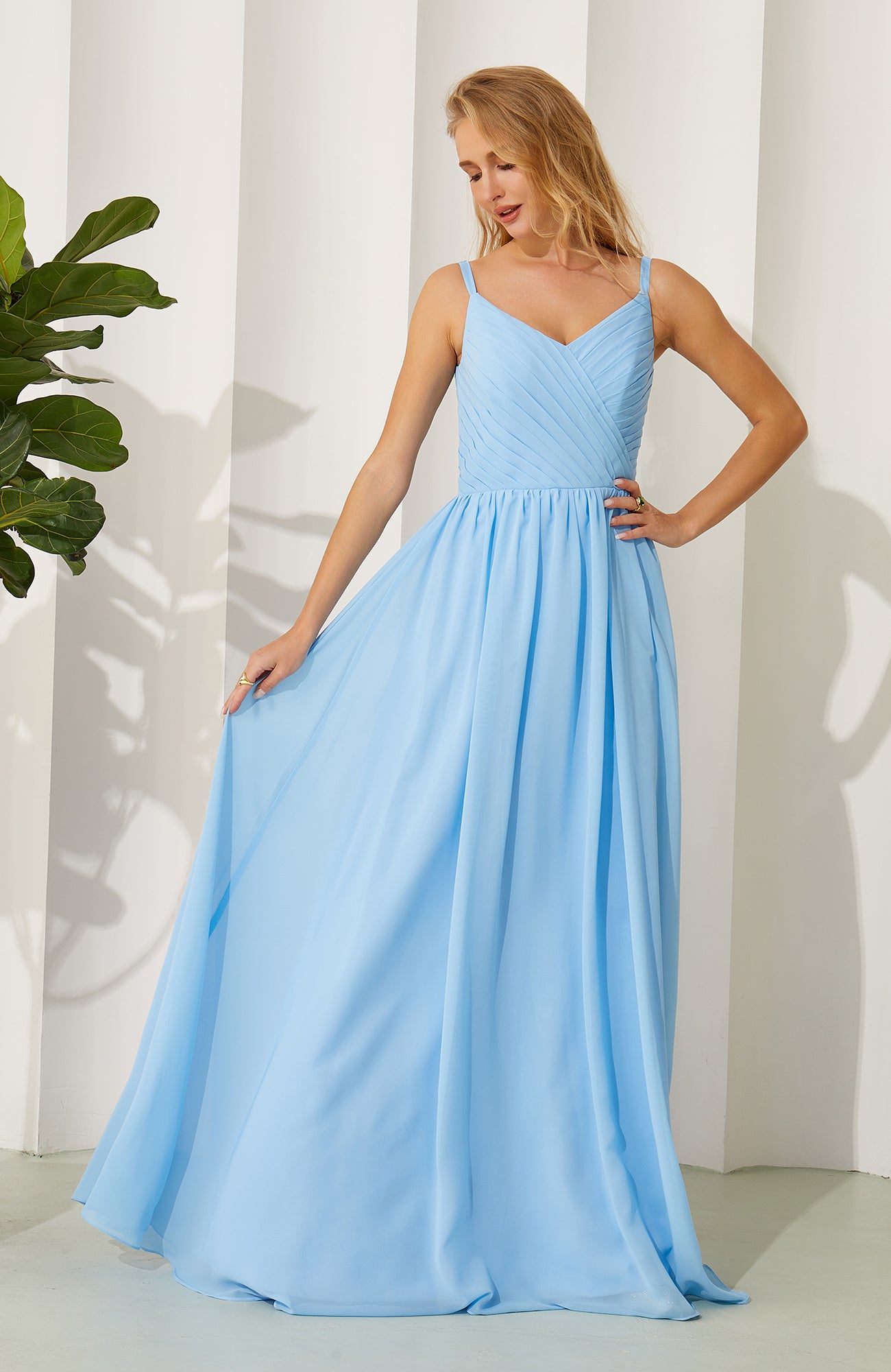 A Line Chiffon V Neck Plus Size Bridesmaid Dresses Long for Women HE707