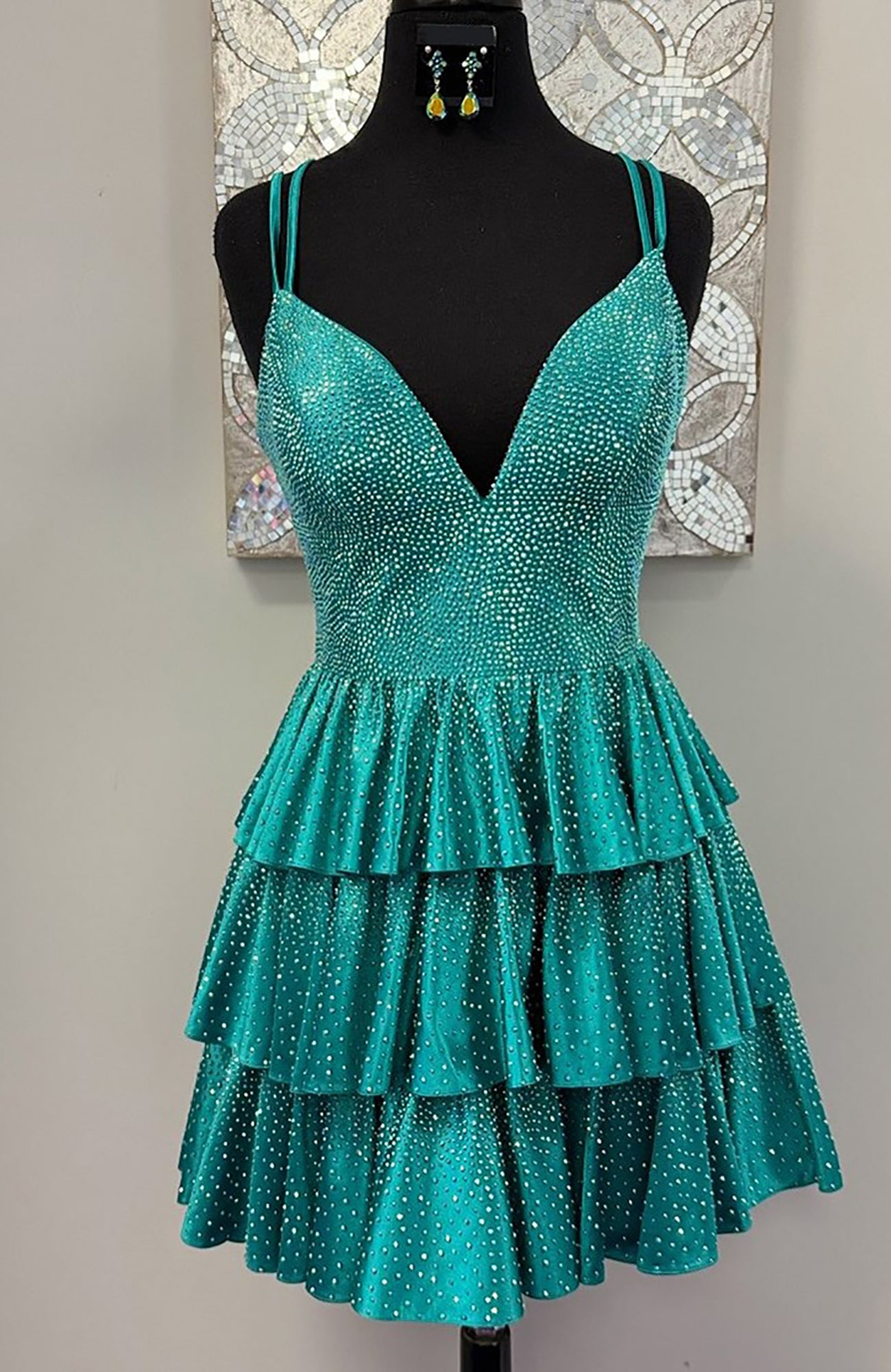 Sparkly Satin Ruffled A Line Short Homecoming Dress with Beading HE734