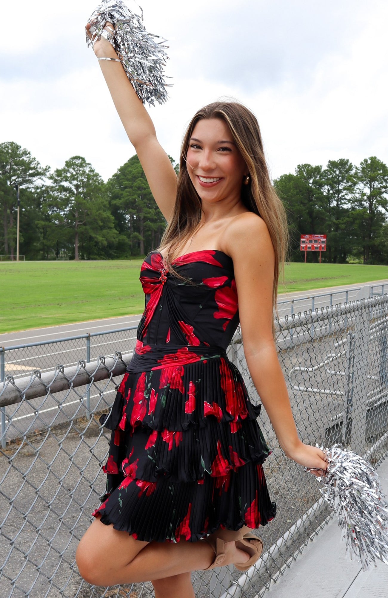 Sweetheart Chiffon Ruffles A Line Floral Homecoming Dresses for Juniors HE742