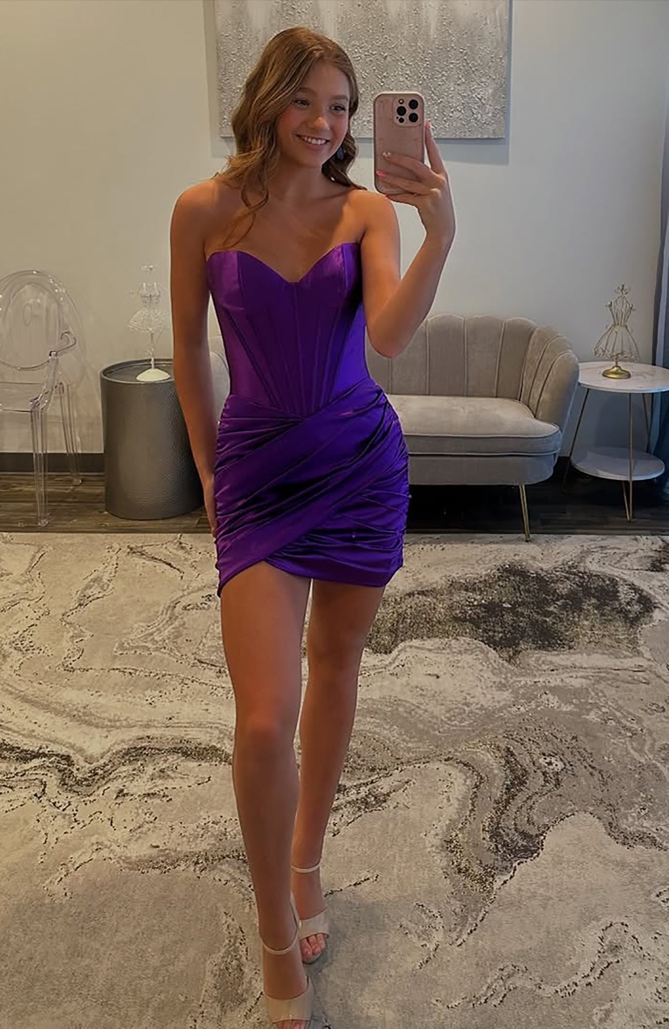 Vestidos de fiesta sin tirantes con corsé de corazón metálico para jóvenes HE599