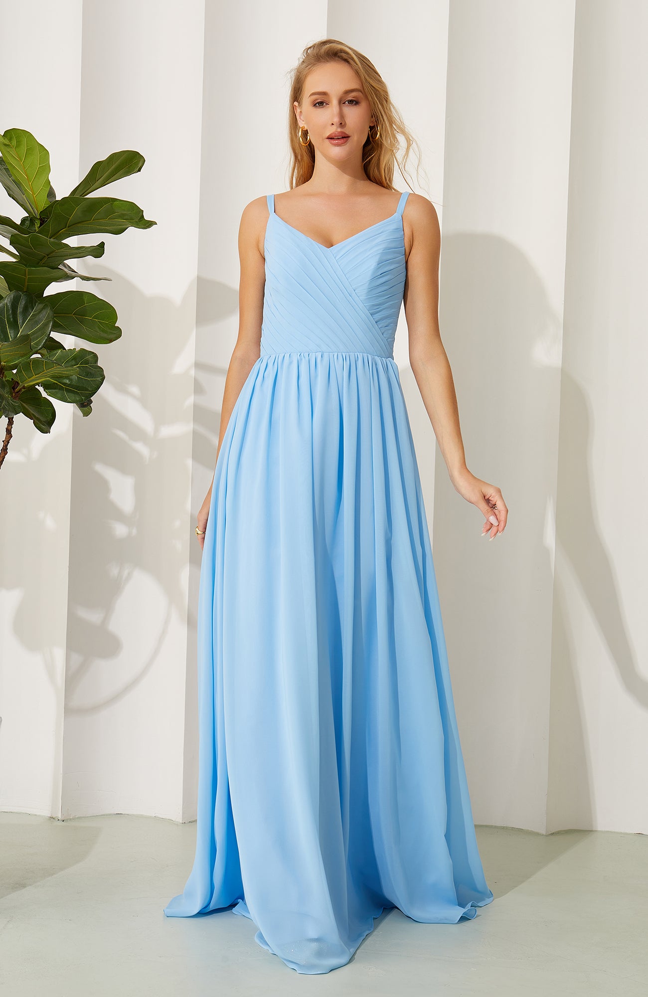 A Line Chiffon V Neck Plus Size Bridesmaid Dresses Long for Women HE707