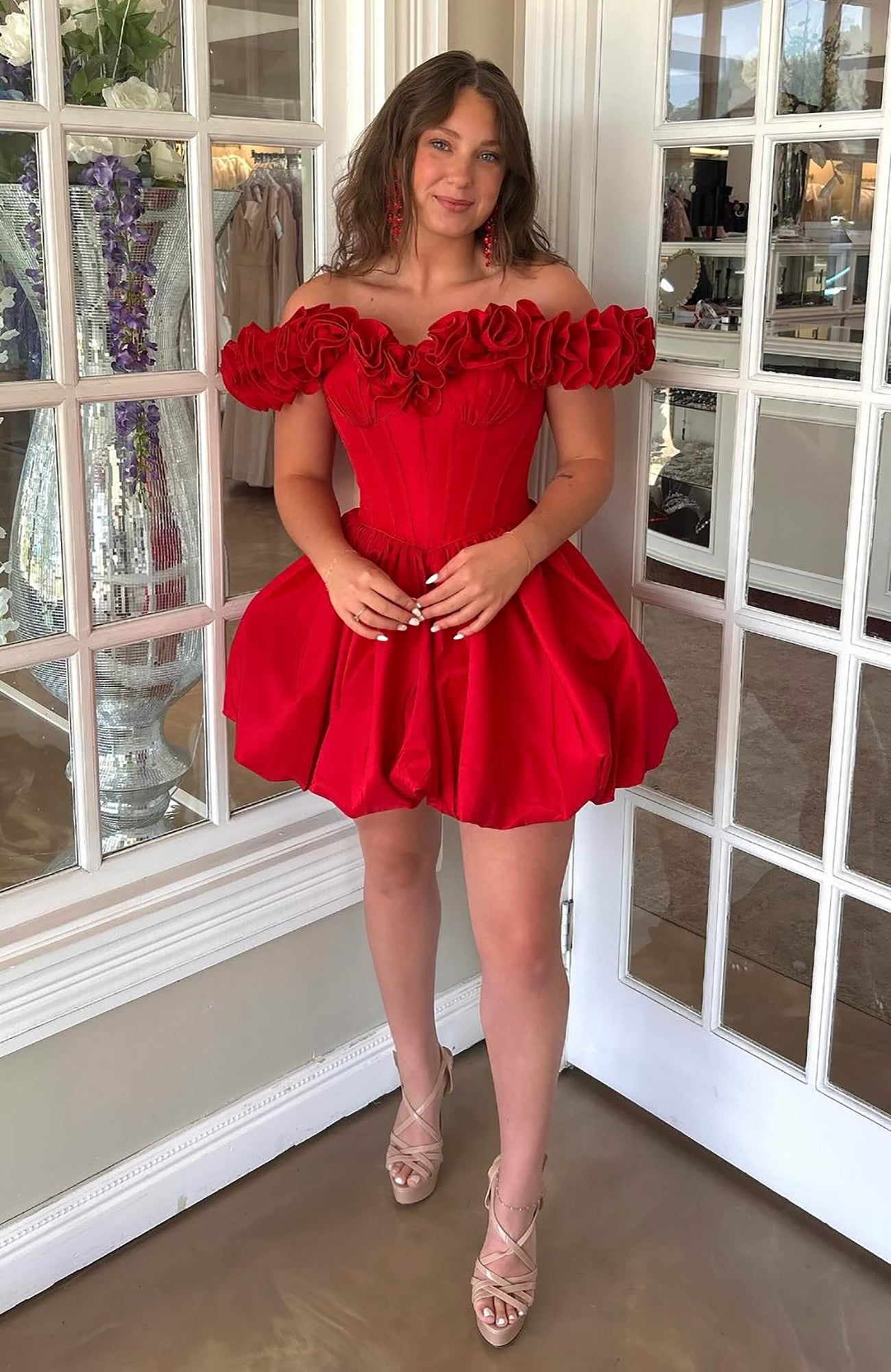 Off Shoulder A Line Satin Knee Length Homecoming Dresses for Juniors HE840