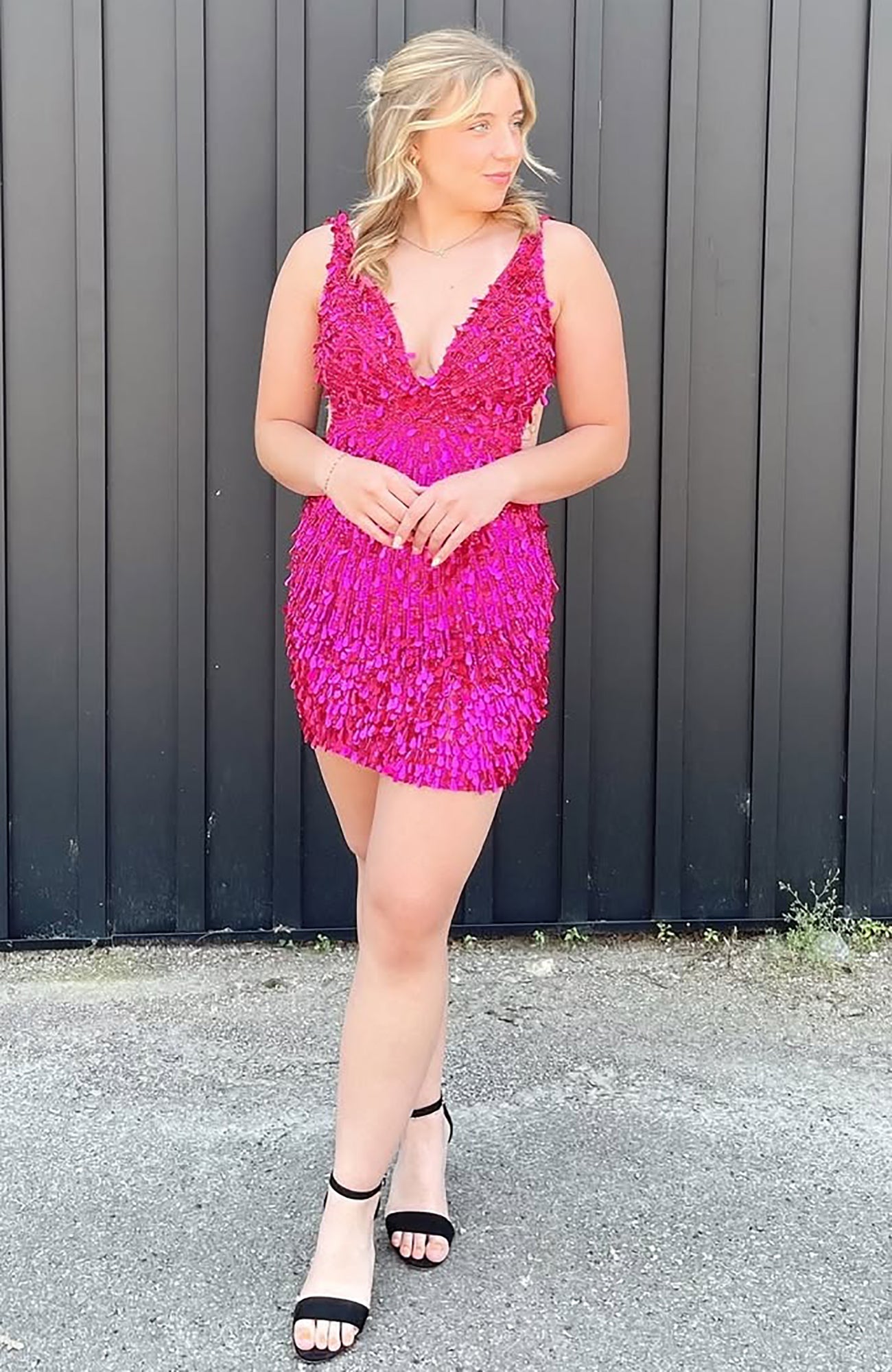 Vestidos de cóctel con lentejuelas y escote en V profundo hasta la rodilla, vestidos de fiesta HE567