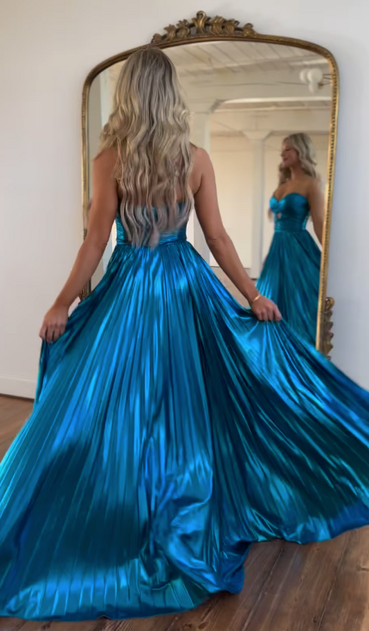 Strapless Metallic Prom Dresses Corset Keyhole A Line Sweetheart Party Dresses HE003