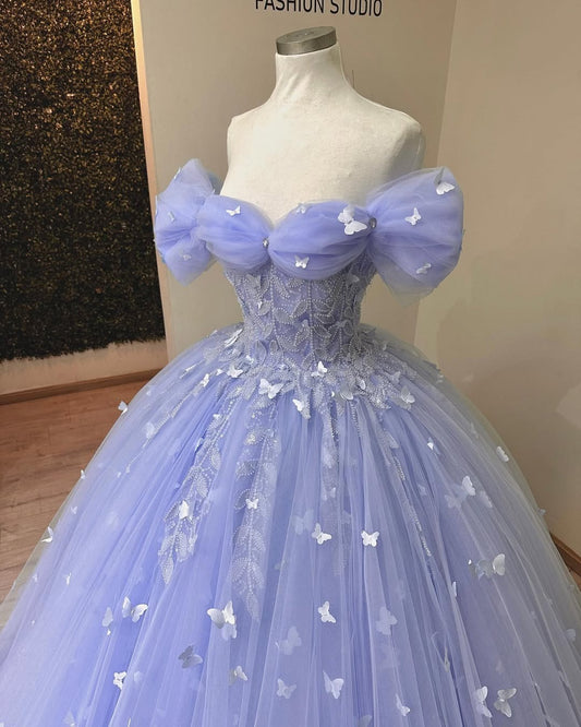 Princess Tulle Sweet 16 Quinceanera Dresses 3D Butterfly Prom Gowns HE448