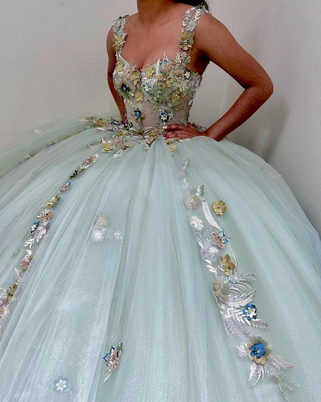 Gorgeous Ball Gown Quinceanera Dresses Tulle Appliques Party Gowns HE447