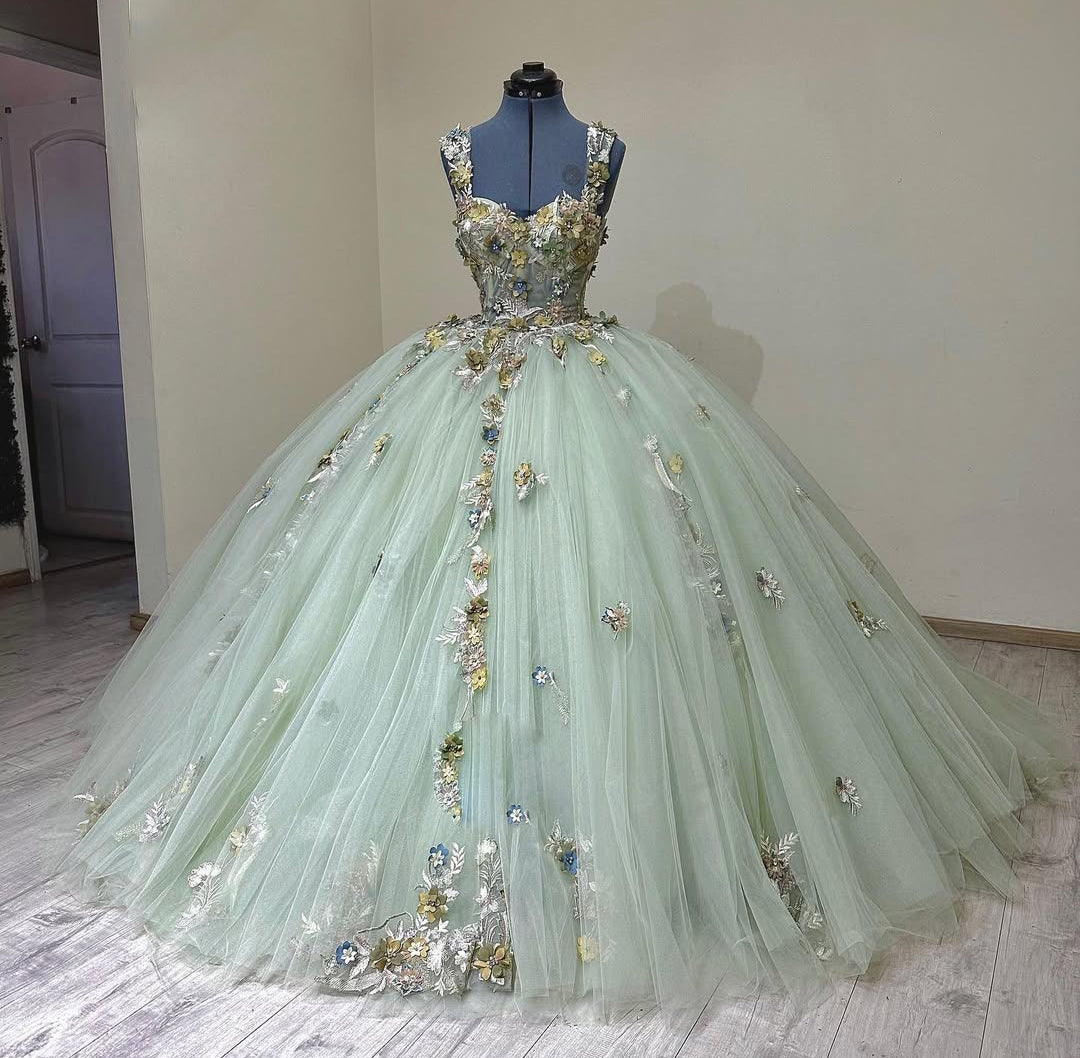 Gorgeous Ball Gown Quinceanera Dresses Tulle Appliques Party Gowns HE447