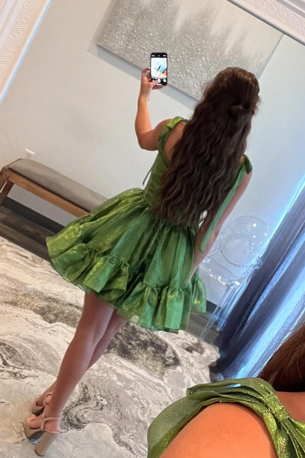 Vestidos de fiesta verdes sin mangas con escote en forma de corazón y corte en A HE463