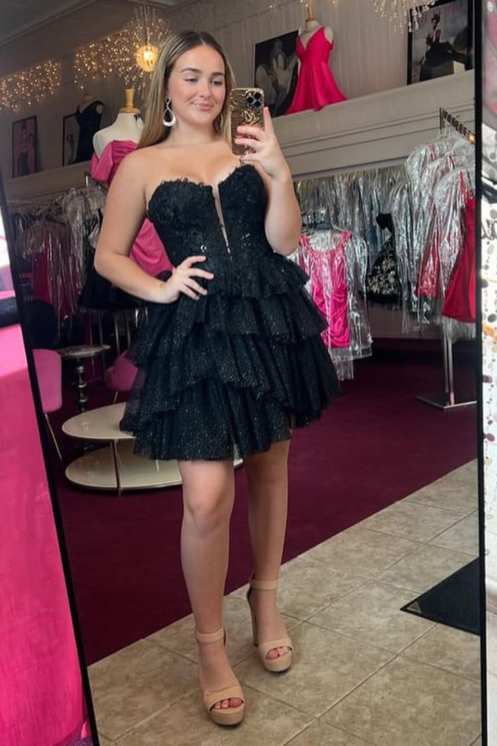 Sweetheart A Line Tulle Ruffles Homecoming Dresses Knee Length Party Gowns HE472