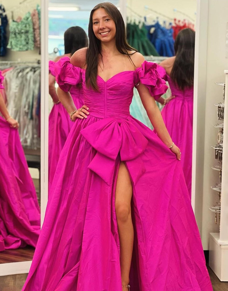 Ball Gown Satin Long Prom Dresses Side Slit Evening Dresses for Women HE035