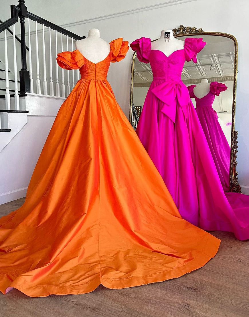 Ball Gown Satin Long Prom Dresses Side Slit Evening Dresses for Women HE035