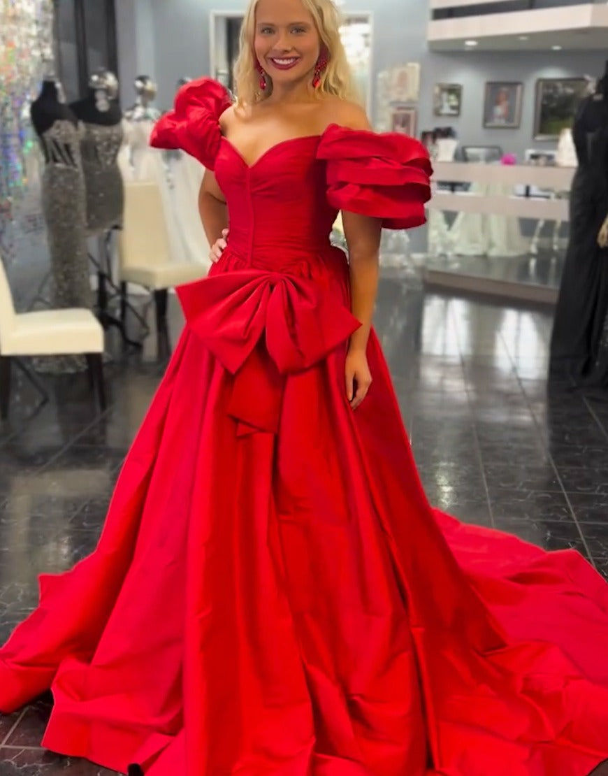 Ball Gown Satin Long Prom Dresses Side Slit Evening Dresses for Women HE035