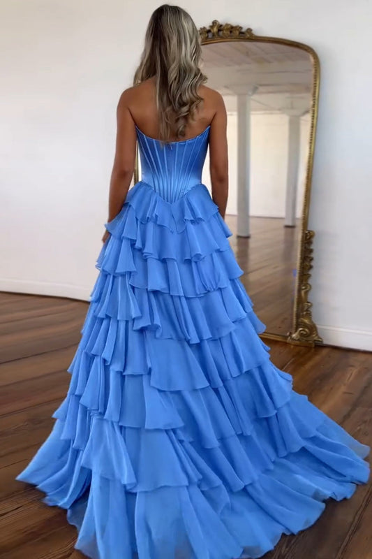 Sweetheart Prom Dresses Long for Women Chiffon Appliques Ruffles Party Dresses HE002