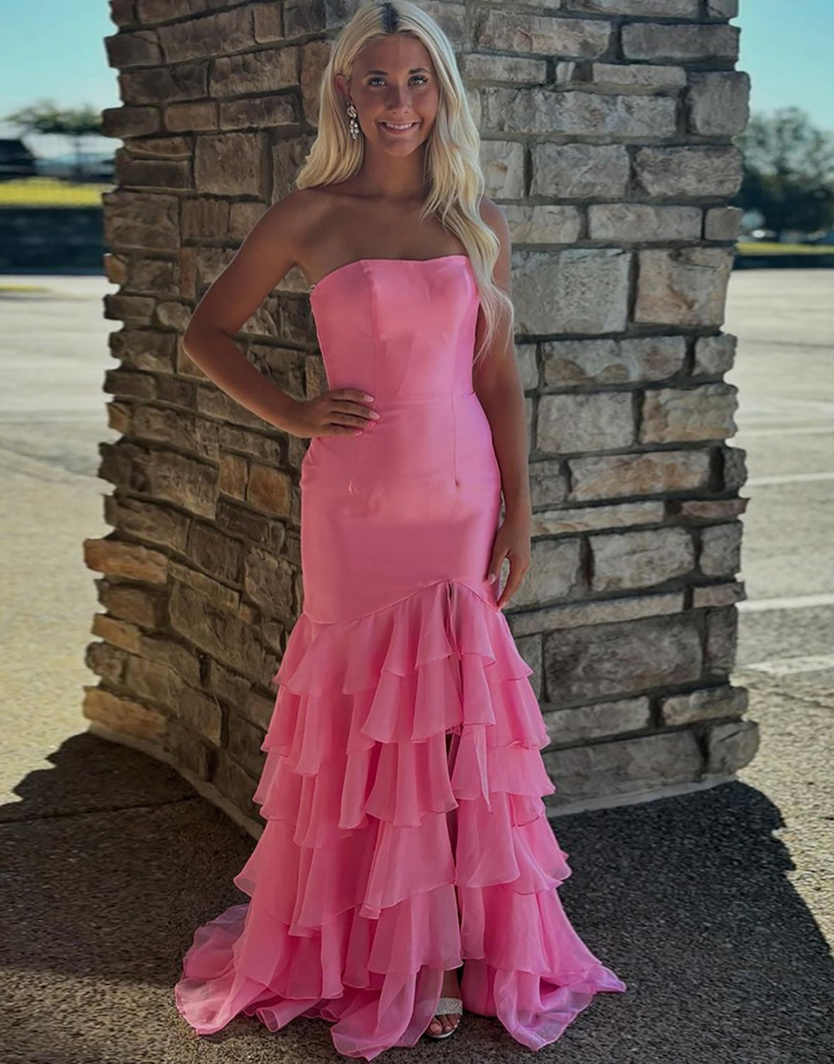 Sweetheart Prom Dresses Long Mermaid Satin Chiffon Ruffles Evening Gowns HE008