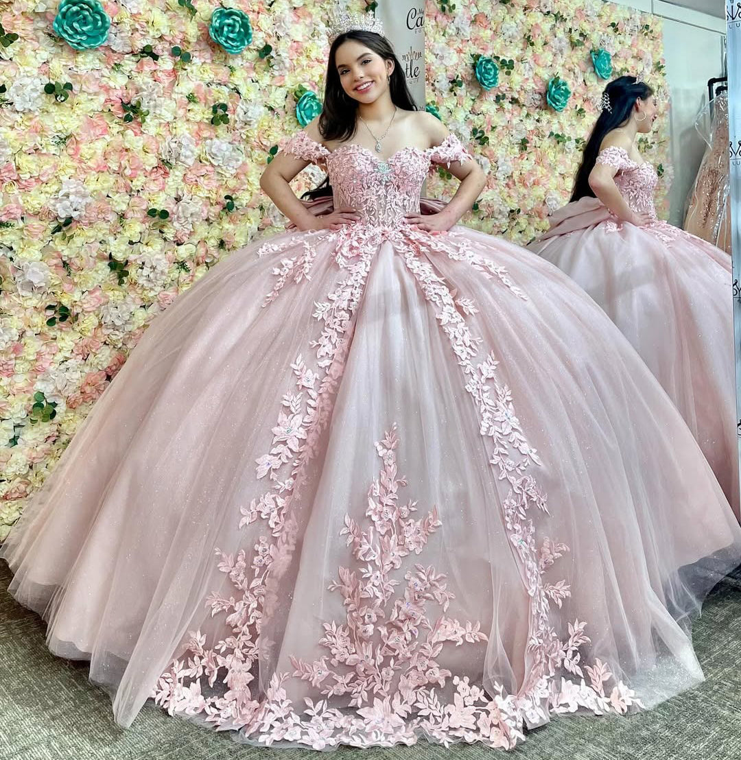 Pink Quinceanera Dresses Tulle Lace Appliques Birthday Party Dress for Sweet 16 HE087