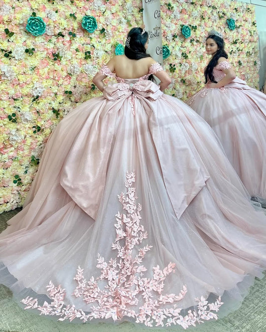 Pink Quinceanera Dresses Tulle Lace Appliques Birthday Party Dress for Sweet 16 HE087