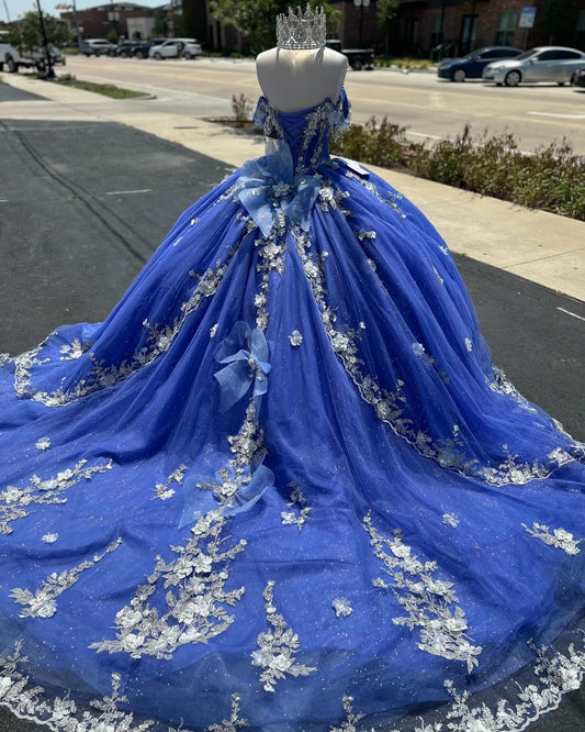 Lace Appliques Quinceanera Dresses Ball Gown Tulle Beaded Sweet 16 Party Gowns HE231