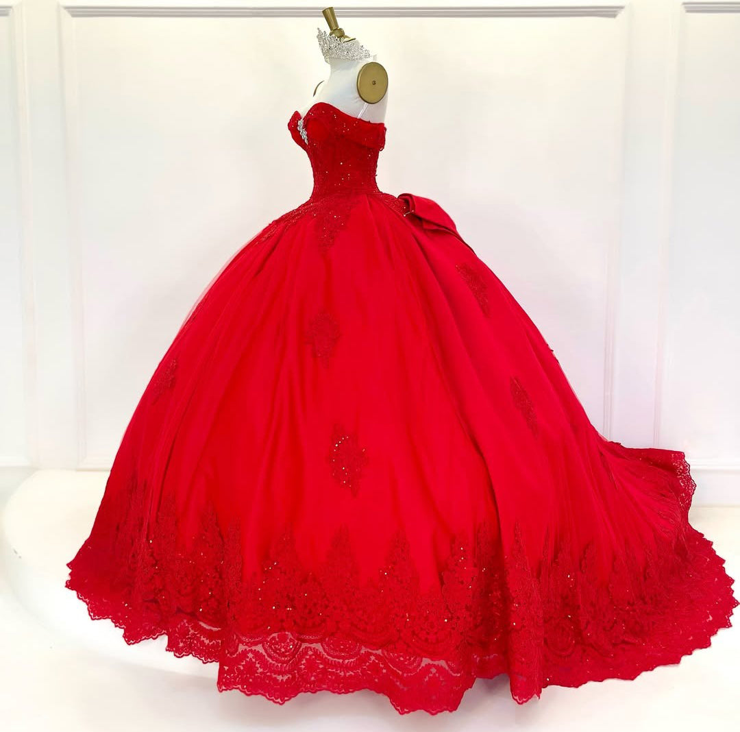 HE309-Vestido de quinceañera de princesa con hombros descubiertos, tul con encaje, para fiesta de graduación de 16 años, sin mangas