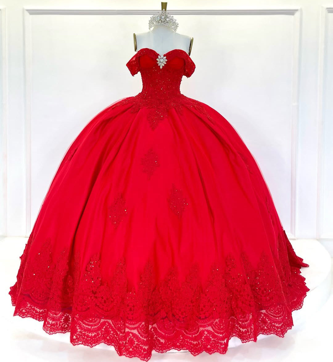 HE309-Vestido de quinceañera de princesa con hombros descubiertos, tul con encaje, para fiesta de graduación de 16 años, sin mangas