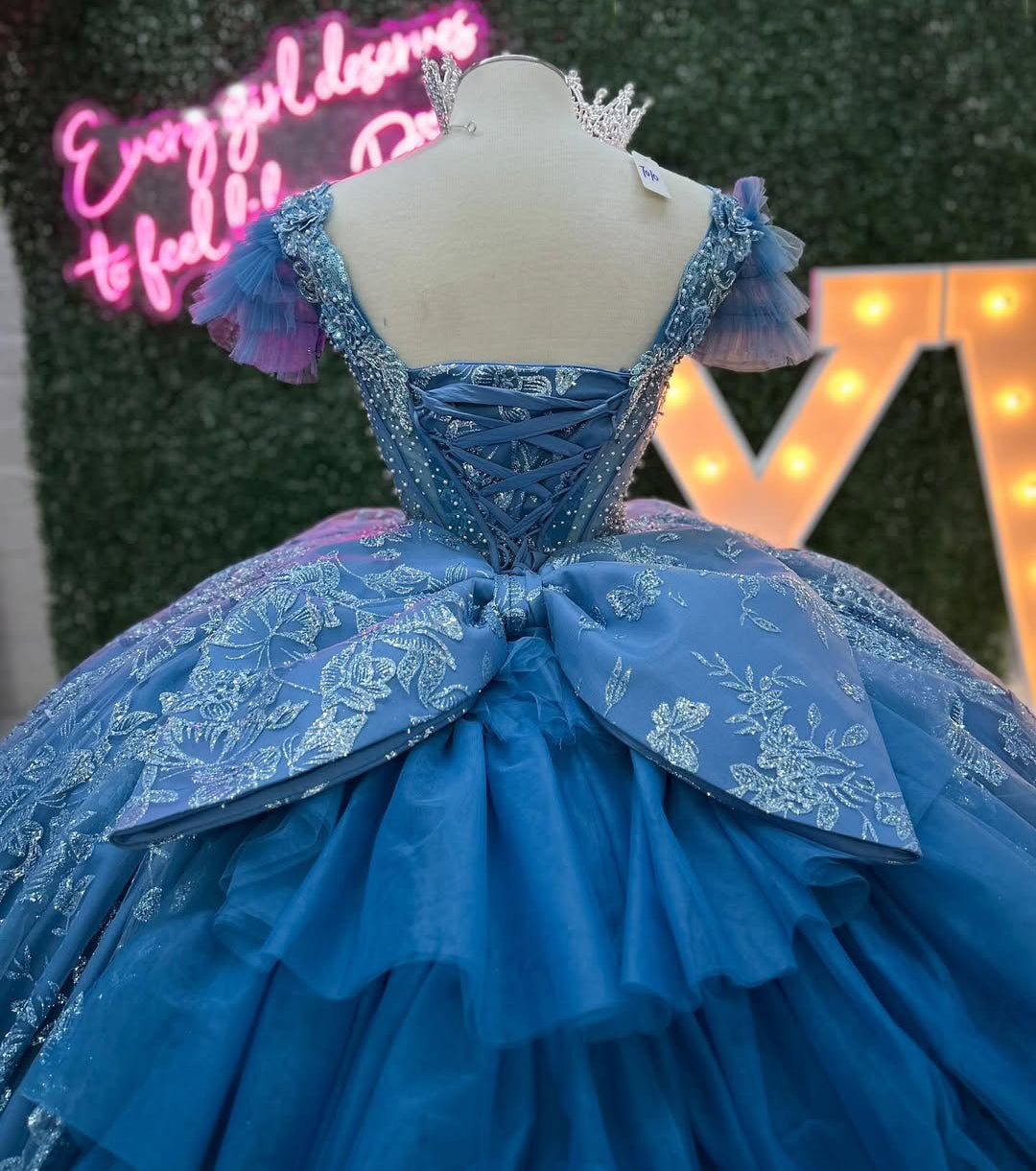 HE223-Hermosos vestidos de quinceañera con escote en V, vestido de baile de princesa, vestidos de cumpleaños, vestido de fiesta de tul con encaje y volantes para dulces 16