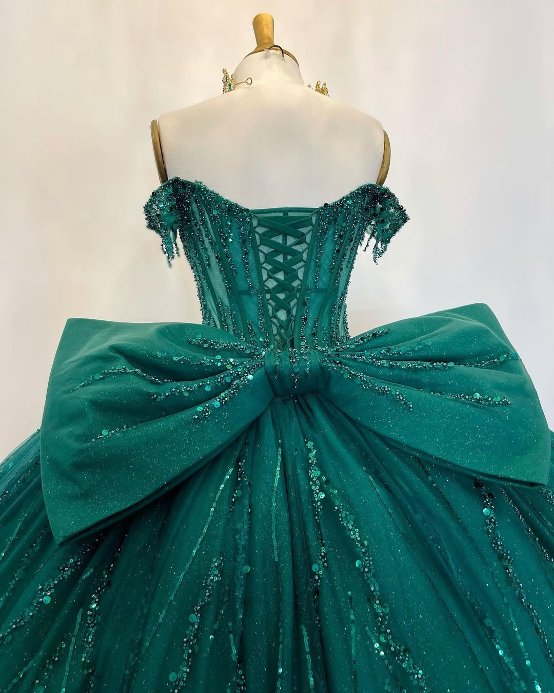 HE310-Vestido de quinceañera con lentejuelas y tul brillante, vestido de baile con hombros descubiertos, vestido de princesa verde para fiesta de graduación de 16 años